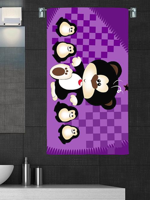 100% cotton 300 gsm kids cartoon printed hand towel for bathroom set of 2pc, multicolor, 38 cm x 58 cm - purplepenguin - 17409775 - Very Small Image - 1