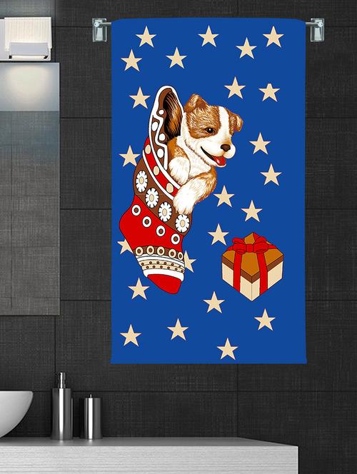 100% cotton 300 gsm kids cartoon printed hand towel for bathroom set of 2pc, multicolor, 38 cm x 58 cm - star dog - 17409785 - Very Small Image - 1