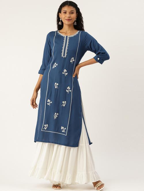 embroidered straight kurta - 17409825 - Very Small Image - 1