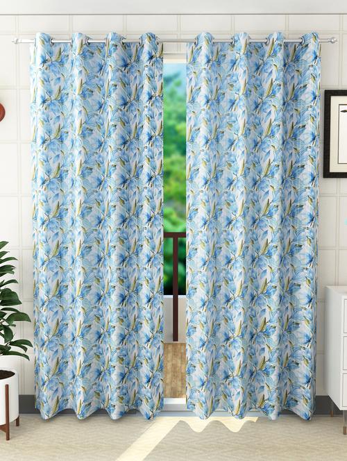 sheen decor beautiful digital print 7 feet  door floral  curtains size(4x7 feet)(pack of 2)  blue - 17409886 - Very Small Image - 1