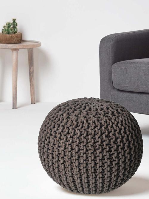 sheen décor knitted round pouffe in brown color  size(17x17x16 inches) - 17409896 - Very Small Image - 1