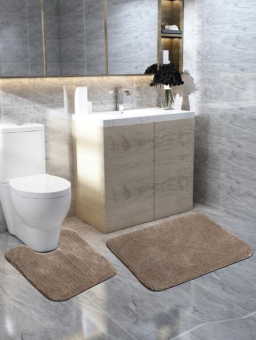 sheen decor micro cutpile bathmat collection, set of 2,  50x80 cms & 40 x 60 cms brown - 17409920 - Very Small Image - 1