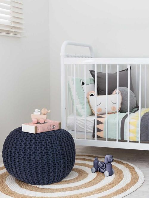 sheen décor knitted round pouffe in navy blue color  size(17x17x16 inches) - 17409971 - Very Small Image - 1