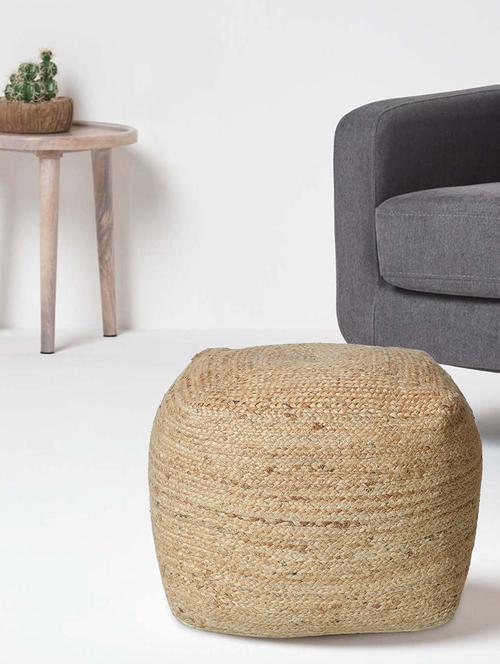 sheen décor beautiful jute rectangle pouffe in natural  color  size(16x16x14 inches) - 17409974 - Very Small Image - 1