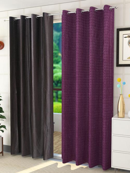 sheen décor galaxy rock 9 feet long door solid curtains size(4x9 feet)(pack of 2)brown+ purple - 17410002 - Very Small Image - 1