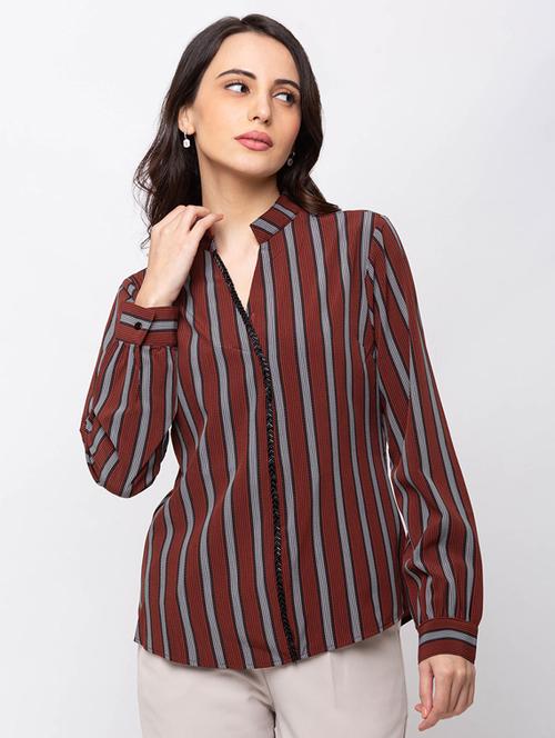 mandarin neck striped top  - 17410162 - Very Small Image - 1