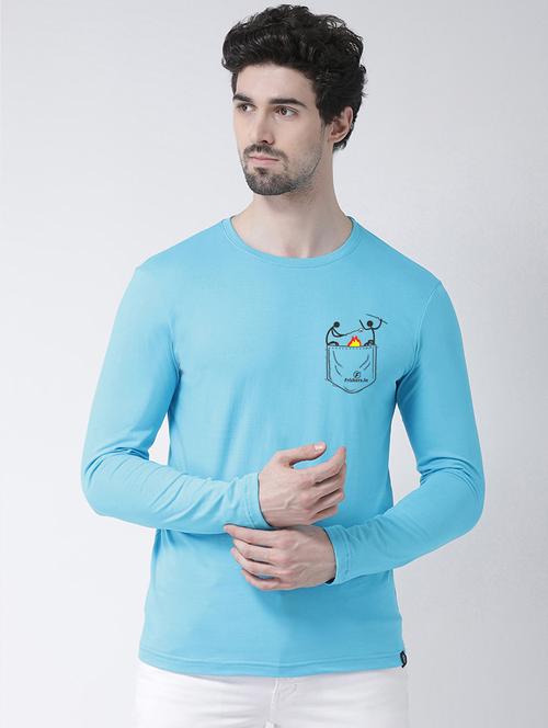 turquoise blue chest print t-shirt - 17411561 - Very Small Image - 1