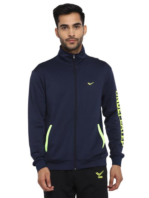 navy blue printed casual jacket - 17411607 - Very Small Image - 1