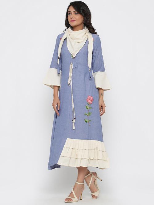 embroidered a-line ethnic dress with scarf  - 17412273 - Very Small Image - 1