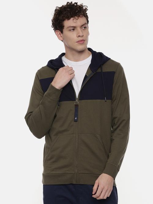 olive green color block cut & sew sweatshirt - 17412664 - Very Small Image - 1