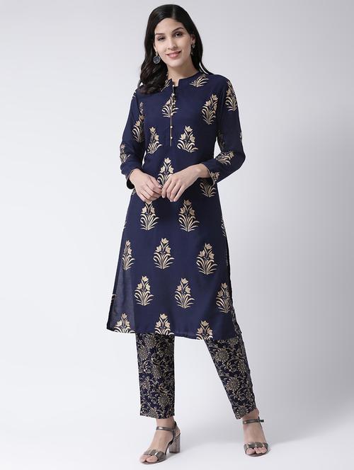 foil print kurta pant set - 17413534 - Very Small Image - 1