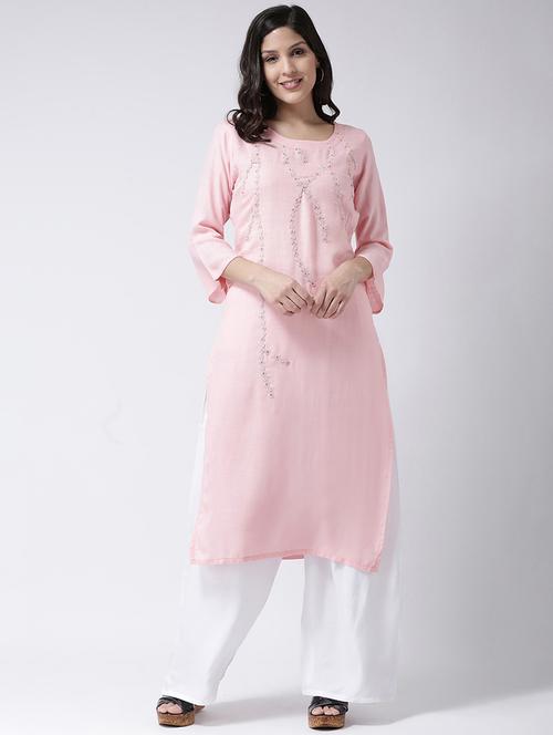 Solid Lace Detailed Kurta Palazzo Set - 17413579 - Very Small Image - 1