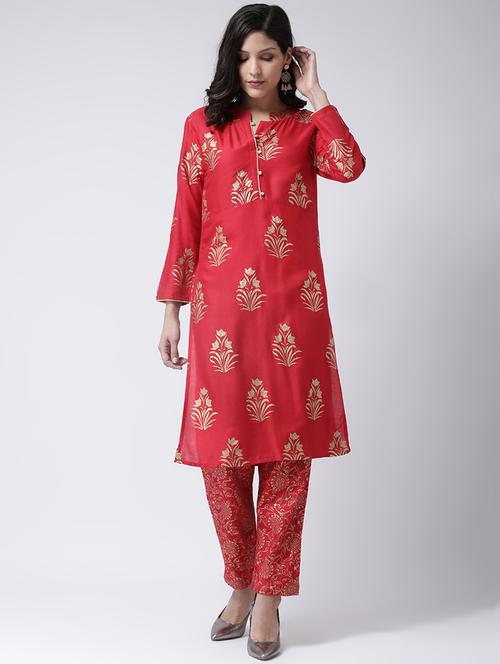 foil print kurta pant set - 17413592 - Very Small Image - 1