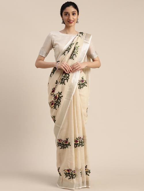 pastel embroidered saree with blouse - 17413647 - Very Small Image - 1