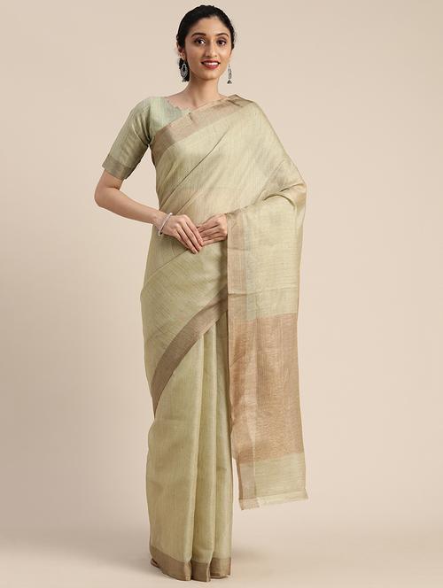 solid tussar saree with blouse - 17413676 - Very Small Image - 1