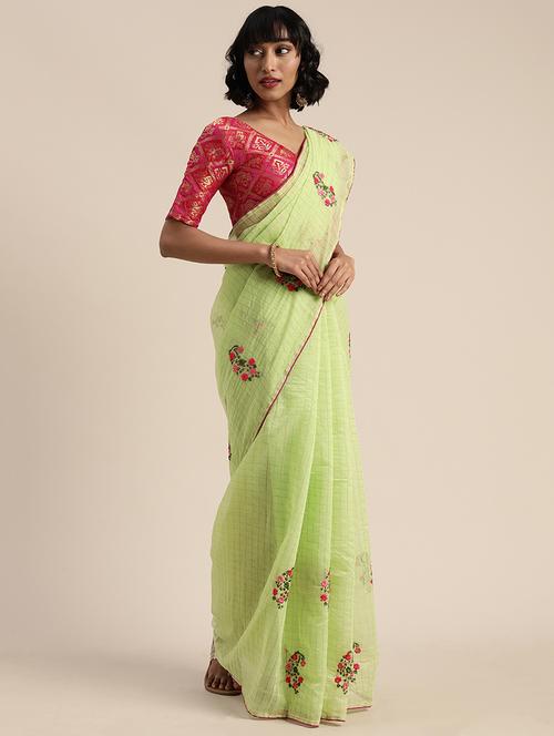 solid embroidered saree with blouse - 17413702 - Very Small Image - 1