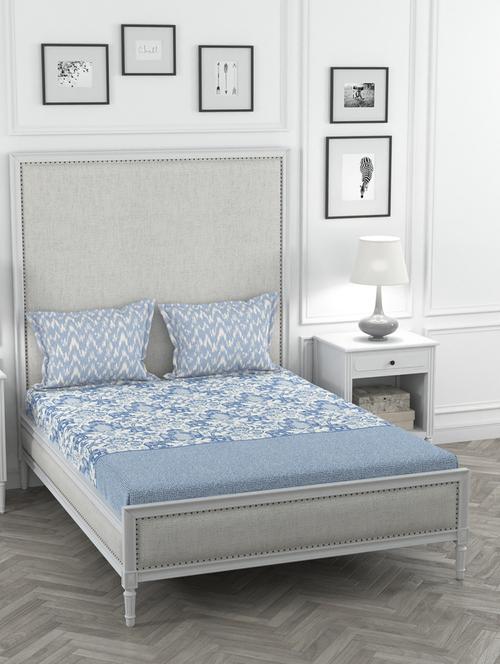 cotton super king bedsheet with 2 pillow covers - 17415011 - Very Small Image - 1