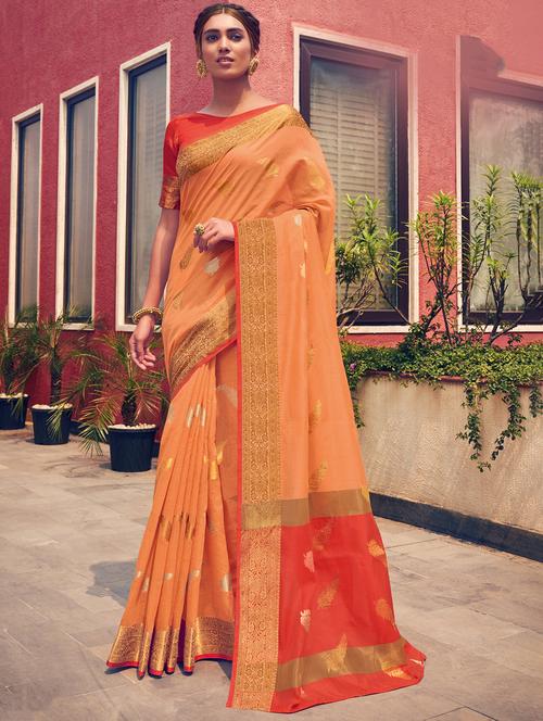 women's self design orange colored saree - 17415355 - Very Small Image - 1