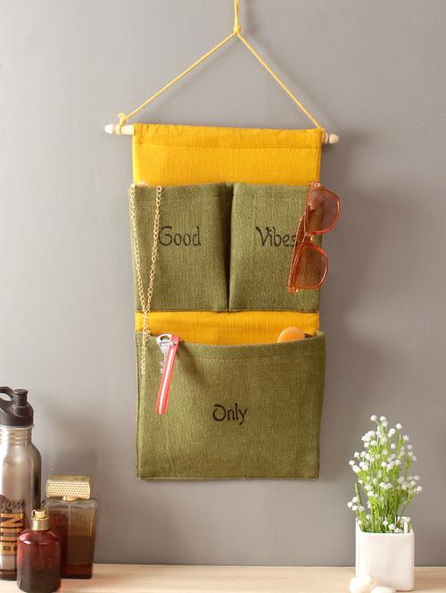  multipurpose 3 pocket green and yellow wall hanging organizer - 17417112 - Very Small Image - 1