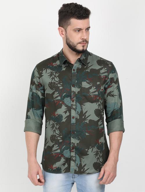 olive green printed casual shirt - 17419350 - Very Small Image - 1