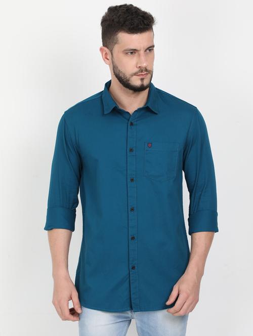 blue solid casual shirt - 17419356 - Very Small Image - 1