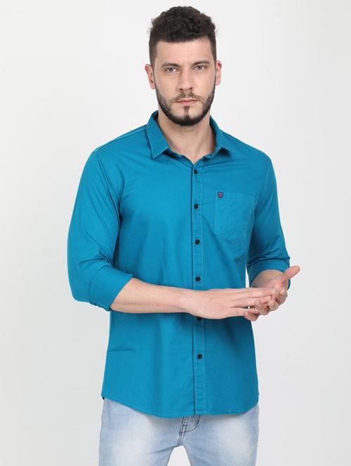 blue solid casual shirt - 17419358 - Very Small Image - 1