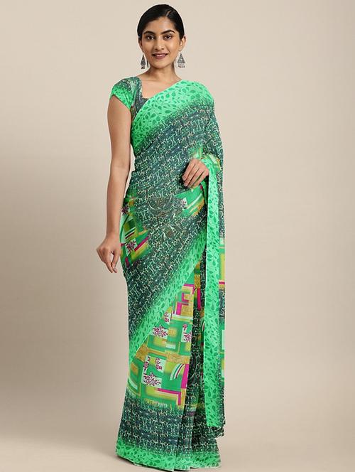 abstract printed saree with blouse - 17419485 - Very Small Image - 1