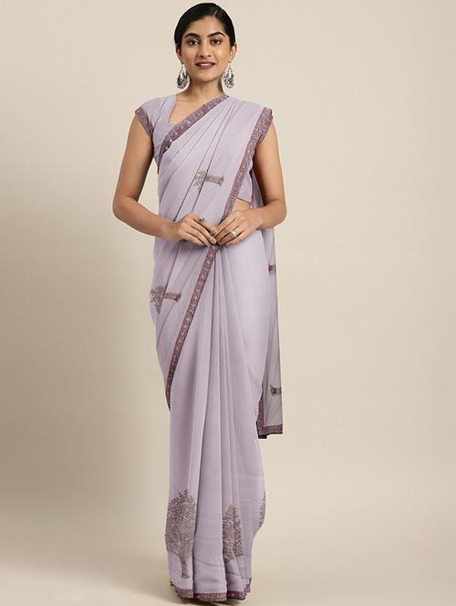 solid embroidered saree with blouse - 17419488 - Very Small Image - 1