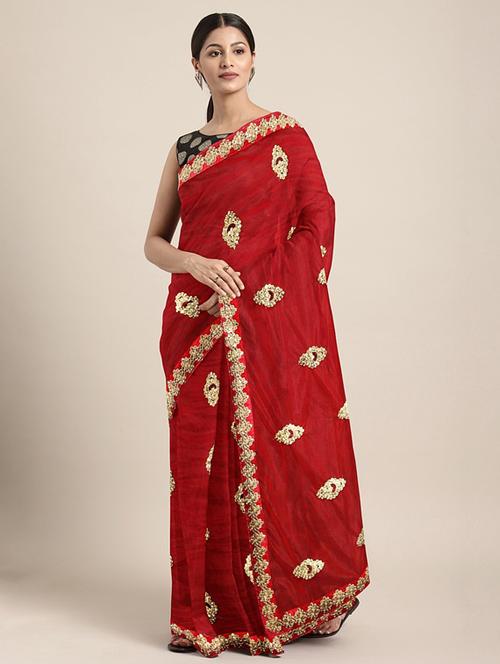 maroon embroidered saree with blouse - 17419492 - Very Small Image - 1