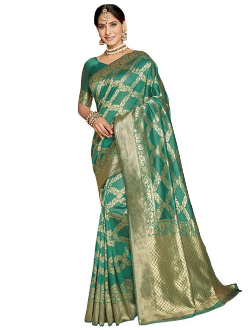 teal kanjivaram saree - 17419824 - Very Small Image - 1