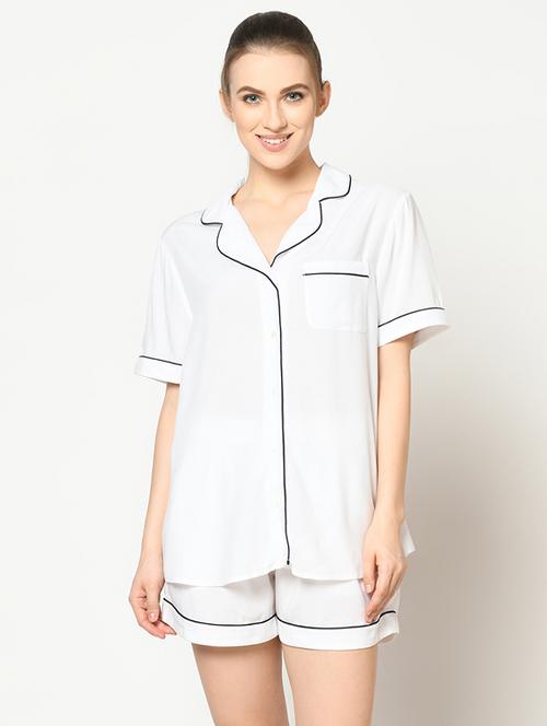 contrast piped shorts nightwear set  - 17420111 - Very Small Image - 1