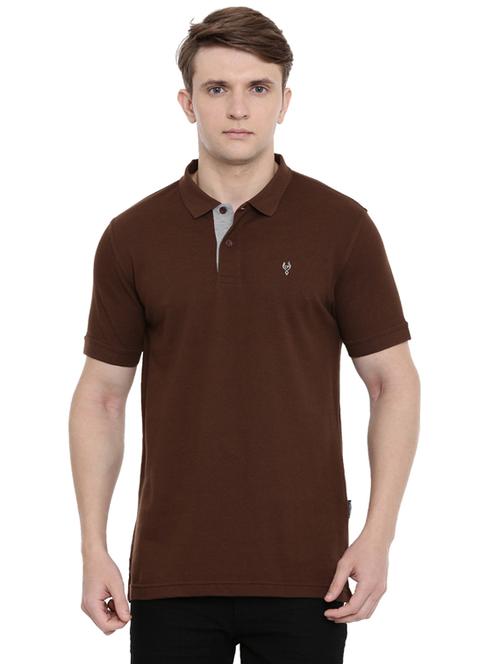 brown solid polo t-shirt - 17420188 - Very Small Image - 1