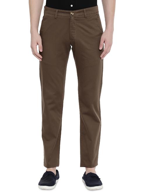 brown solid flat front casual trouser - 17420276 - Very Small Image - 1
