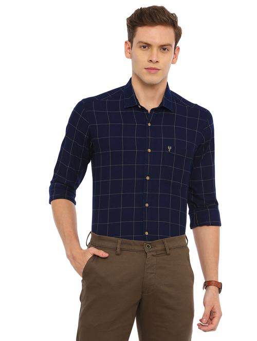 navy blue checkered casual shirt - 17420545 - Very Small Image - 1