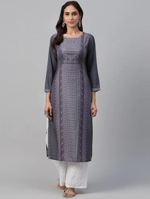 printed straight kurta - 17420805 - Very Small Image - 1