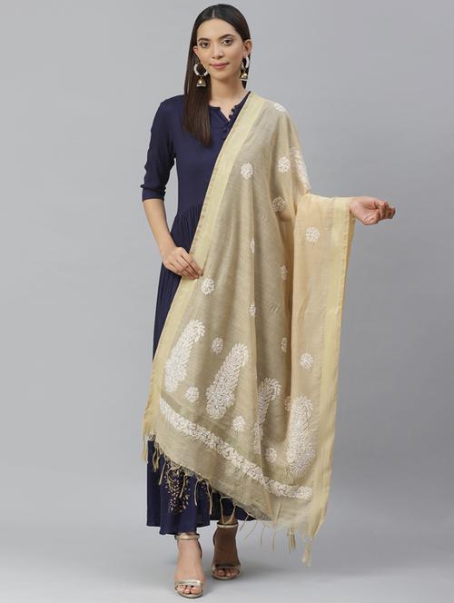 ada hand-embroidered beige chikankari dupatta - 17421176 - Very Small Image - 1