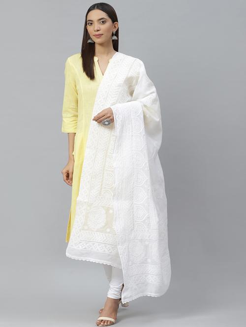 ada hand-embroidered white chikankari dupatta - 17421180 - Very Small Image - 1