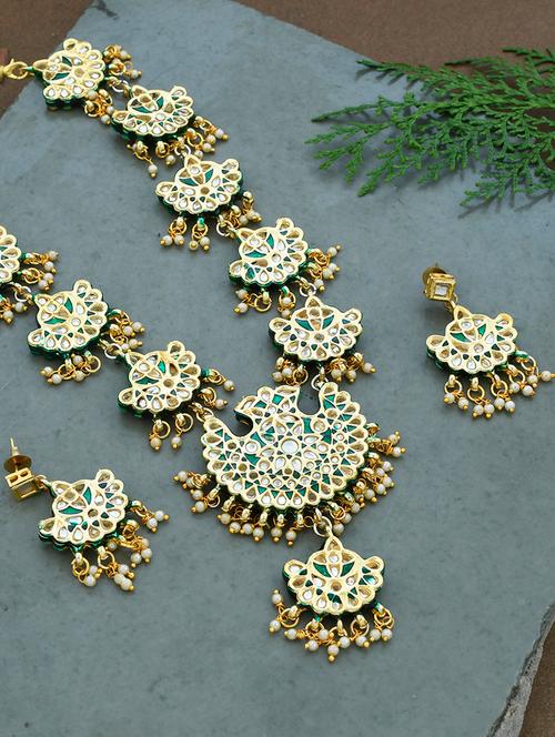 gold brass kundan necklaces with earrings - 17422513 - Very Small Image - 1