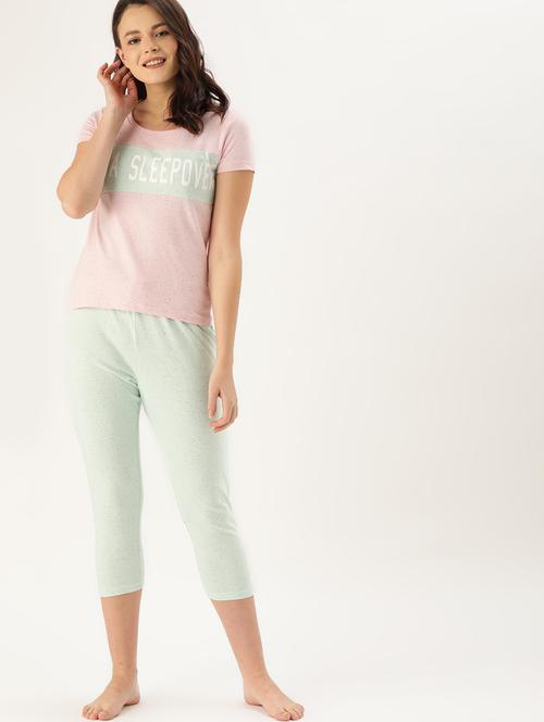 pink cotton blend capri set nightwear - 17422838 - Very Small Image - 1