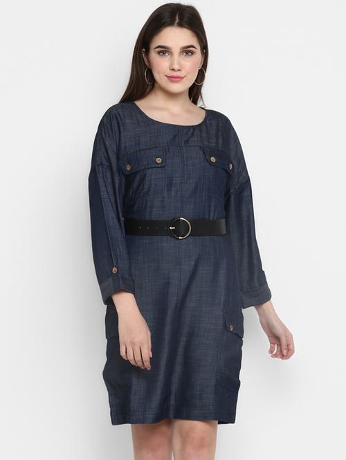 round neck belted shift dress - 17423182 - Very Small Image - 1