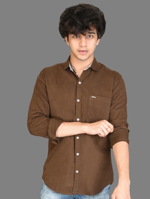 brown solid casual shirt - 17423700 - Very Small Image - 1