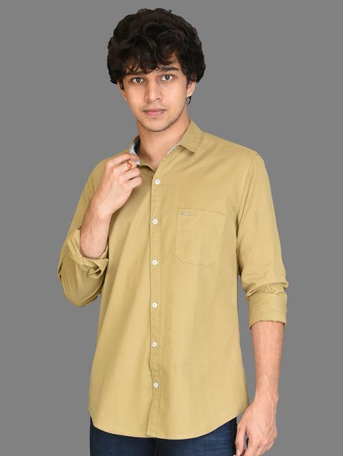 khaki solid casual shirt - 17423701 - Very Small Image - 1
