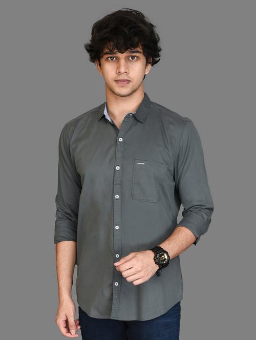 grey solid casual shirt - 17423702 - Very Small Image - 1
