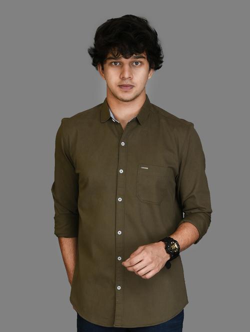 olive green solid casual shirt - 17423705 - Very Small Image - 1