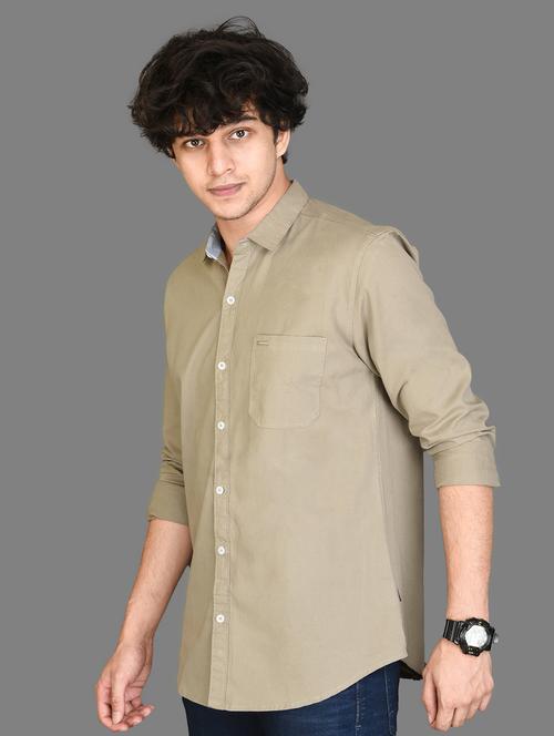 khaki solid casual shirt - 17423709 - Very Small Image - 1