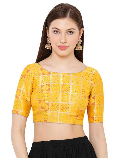 yellow cotton blend brocade blouse - 17423733 - Very Small Image - 1