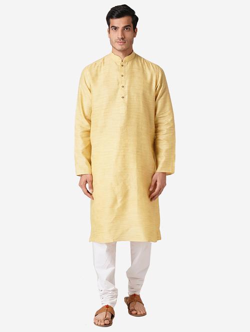 yellow solid woven long kurta - 17424622 - Very Small Image - 1