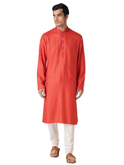 red solid silk blend long kurta  - 17424644 - Very Small Image - 1