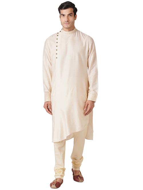 cream solid asymmetric kurta - 17424651 - Very Small Image - 1