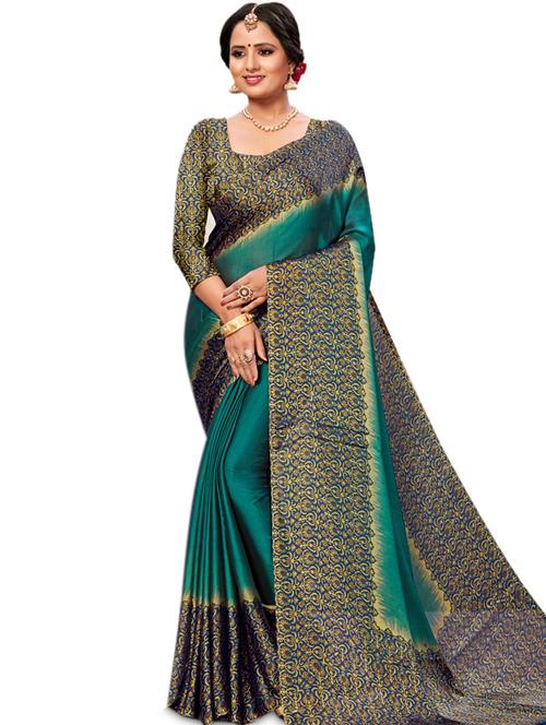 women's solid turquoise colored saree with blouse - 17425030 - Very Small Image - 1